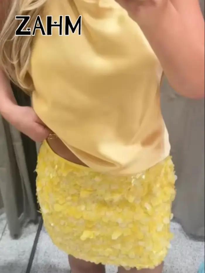 Jupe Mini Sexy à Paillettes Streetwear Chic Mode de Rue Polyester Taille XS S M L' Occasions Estivales Plage Soirées Vacances Femmes