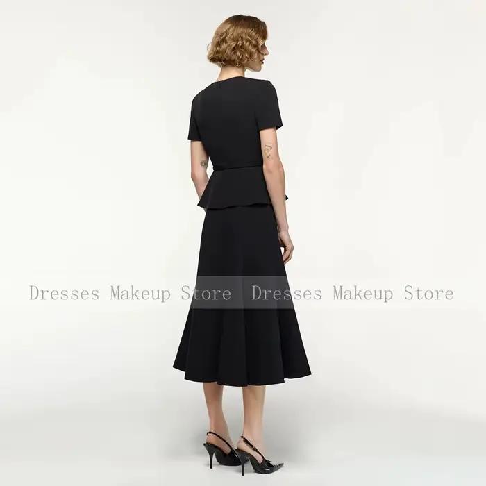 Robe de soirée personnalisée pour invitées de mariage, 2 pièces, manches courtes, robes modernes pour la mère de la mariée, robes de cocktail sirène mi-longues pour femmes