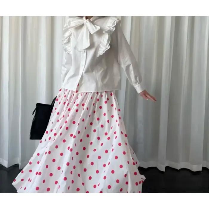 Jupe japonaise à pois, jupe longue d'été ample pour femmes