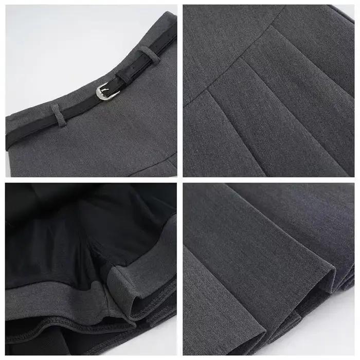 Jupe mini a-ligne femme décontractée haute empire printemps été acrylique polyester solide drap fin café gris noir