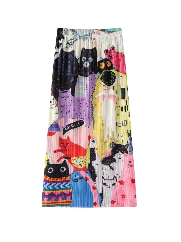 Jupe plissée Miyake pour femme design japonais imprimé dessin animé taille unique jupe amincissante moderne pour femmes style unique occasions variées