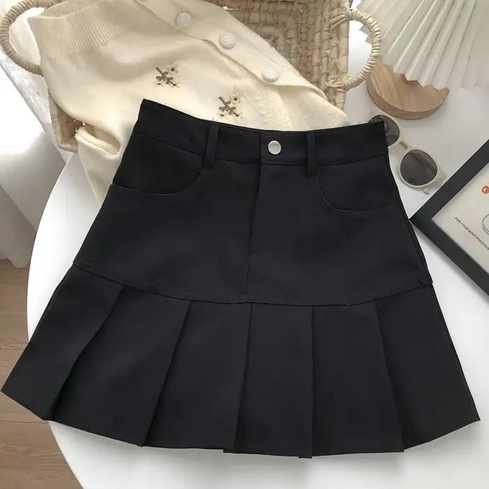 Jupe plissée vintage taille haute pour femmes, style collégial, mini jupe korean street, décontractée et polyvalente pour toutes les occasions