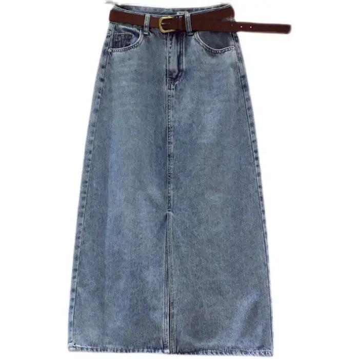 Sexy Wrap fesses Denim jupes femmes taille haute délavé jupe solide épissé coupe ajustée en détresse poches fermeture éclair mouche décontracté