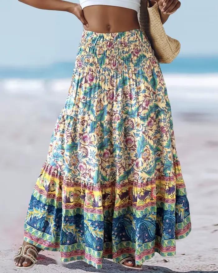 Jupe longue maxi à volants pour femme