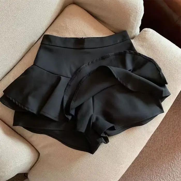 Jupes trapèze d'été pour femmes, mini-jupe coréenne taille haute à volants et fermeture éclair, jupes courtes JK noires et blanches polyvalentes pour femmes