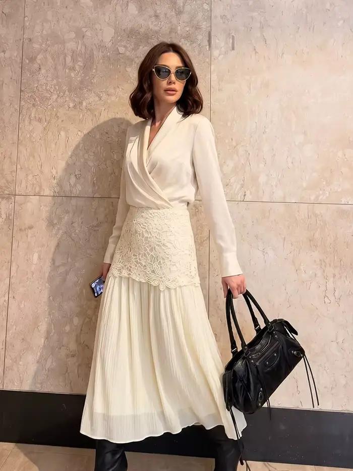 Jupe longue en dentelle crochetée bohème HH pour femme