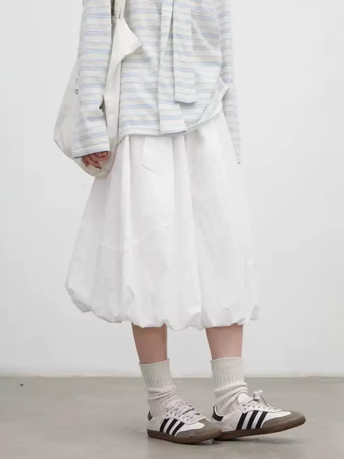 Jupe coréenne chic pour femme, noire, ample, décontractée, taille élastique, motif fleur, mi-longue, bouffante, pour fille, printemps-été 2026