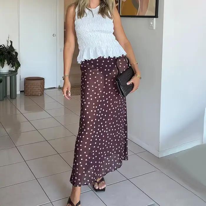 Jupe longue en mousseline transparente à pois pour femme