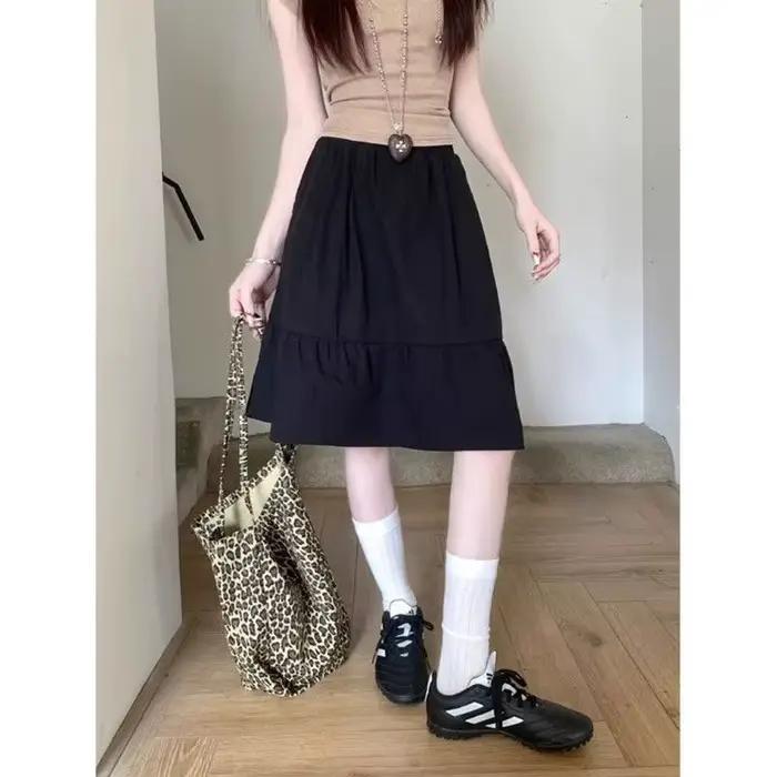 Jupe plissée taille haute décontractée, Style paresseux, polyvalente, amincissante, ligne a, jupe Midi en tissu Polyester, printemps