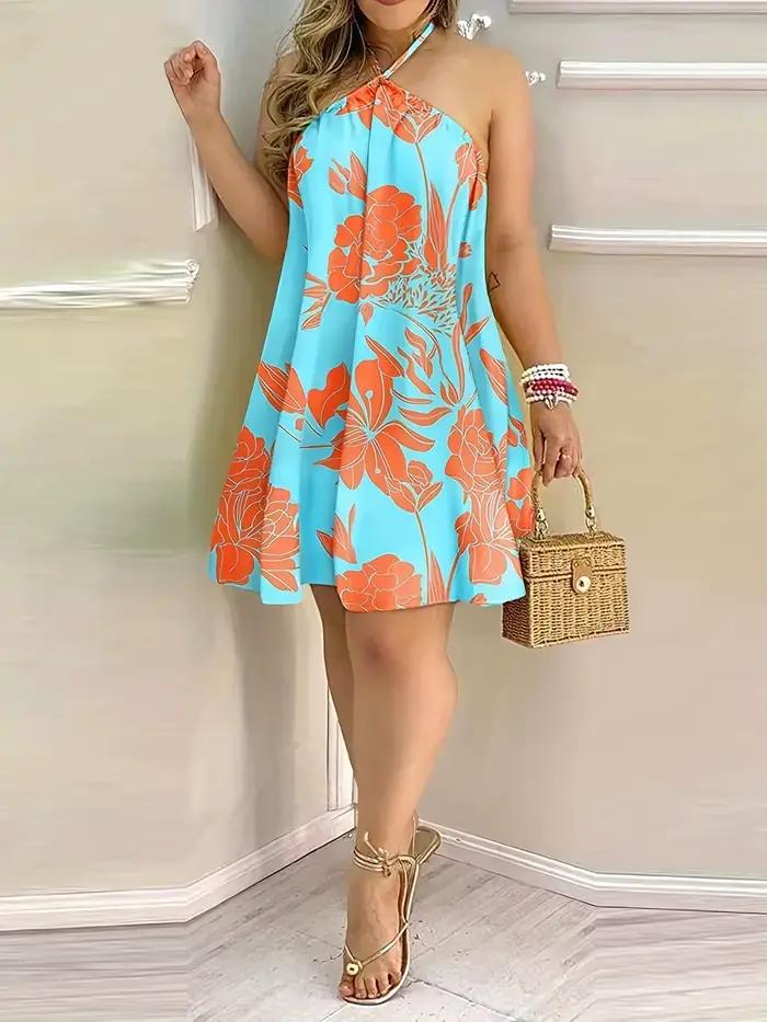 Robe dos nu à imprimé floral polyester grande taille été plage occasions spéciales femmes