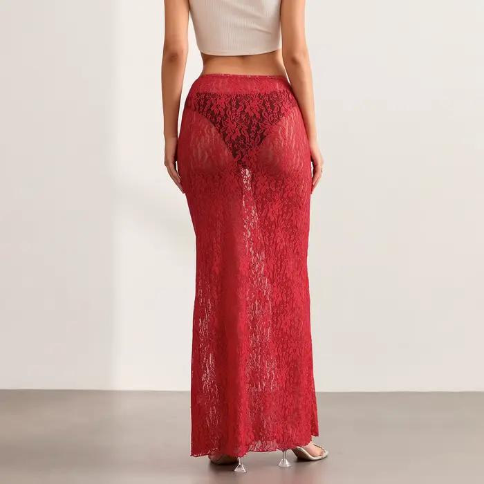 Jupes Maxi en dentelle transparente pour femmes