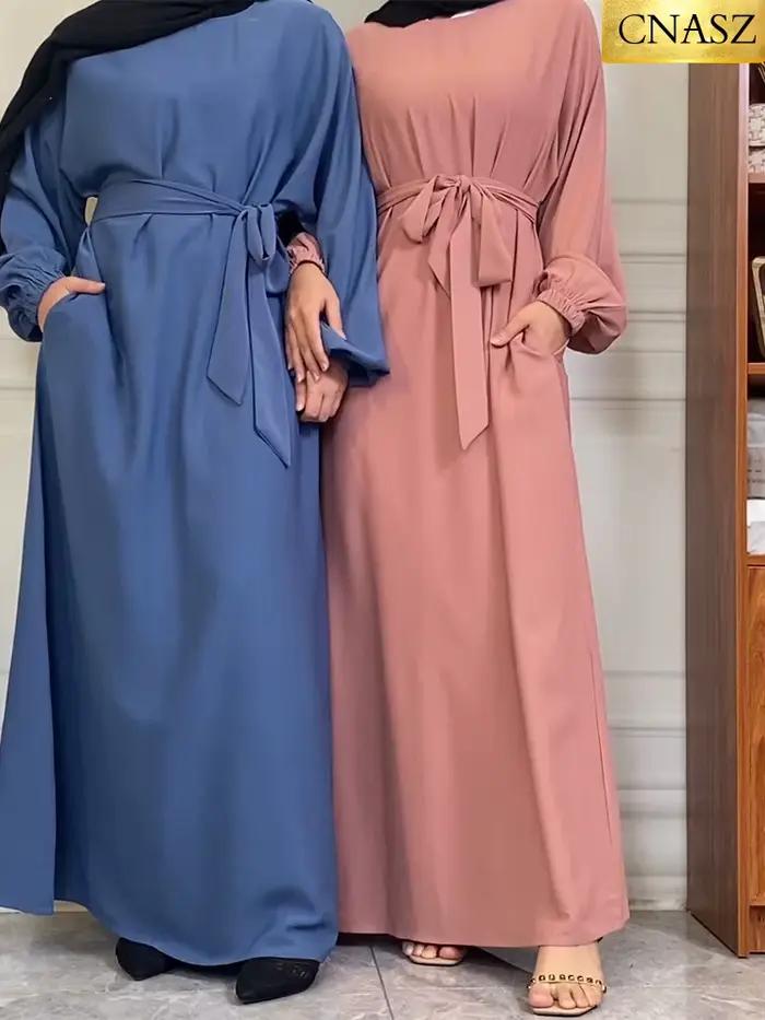 Robe musulmane à manches longues Abaya Style Simple vêtements pour femmes couleur unie Golfe Abayas