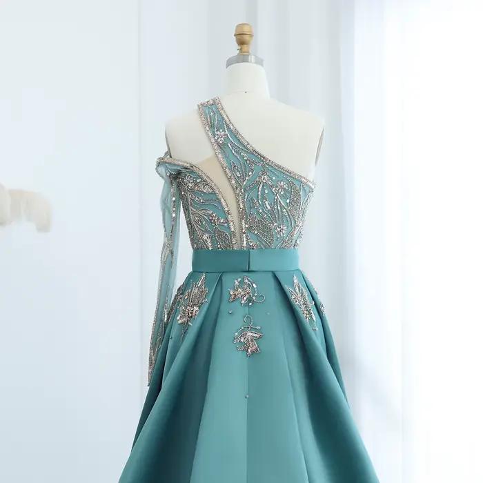 Sharon Said luxe Turquoise une épaule robe de soirée avec surjupe pour les femmes de mariage robe de bal arabe SS307 personnalisé