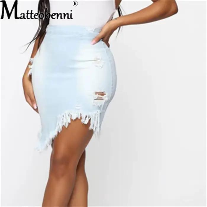 Nouvelle jupe en jean déchirée sexy pour femme