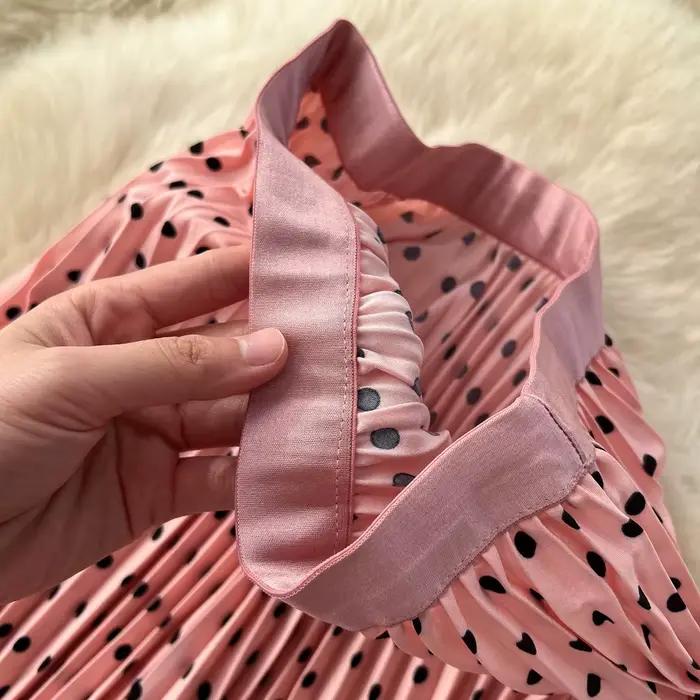 Jupes longues plissées à pois style coréen pour femmes