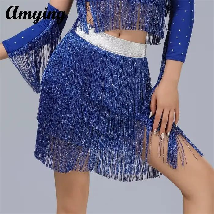 Jupe à franges de danse latine, vêtements d'entraînement de danse, Costume de spectacle sur scène de Festival, jupe demi-corps pour femmes, robe à franges