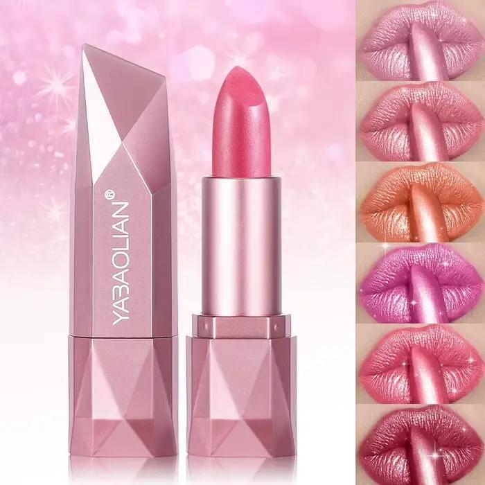 Rouge à lèvres à paillettes diamant rose scintillant, brillant à lèvres en losange métallique, hydratant durable, imperméable, perle, maquillage à haute brillance