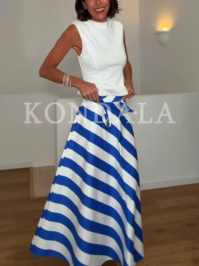 Jupe trapèze élégante rayée KONDALA pour femme
