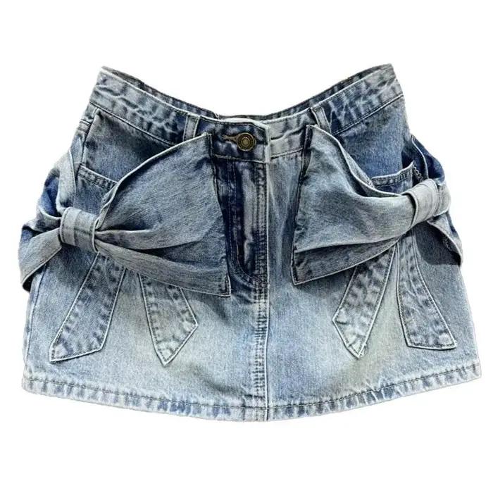 Jupe courte en jean 3D à nœud pour femme
