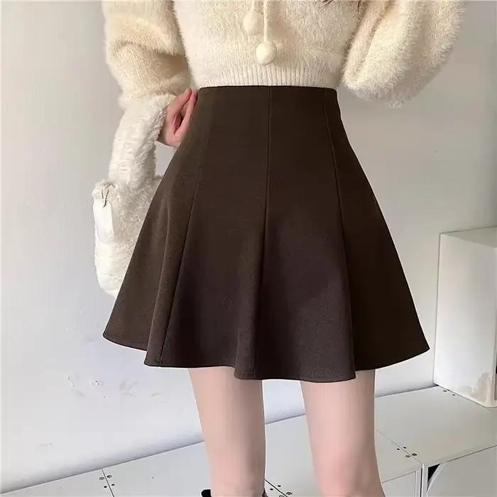 Demi-jupe en velours côtelé pour femmes, taille haute, coupe cintrée, jupe trapèze, automne hiver, saison cent plis, parapluie