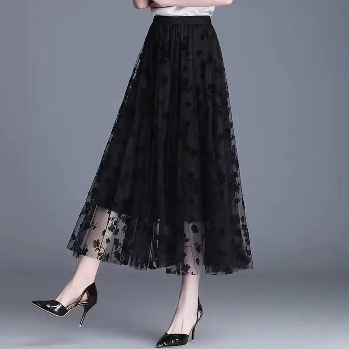 Femmes coréennes jupe en Tulle mode été crochet Floral