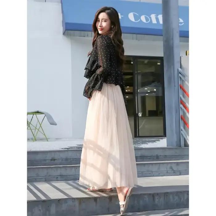 Jupe Vintage en Tulle pour Femme, Style Streetwear, Taille Haute Élastique, Plissée en Maille, Élégante Coréenne, Coupe Trapèze, pour l'Été et le Bureau