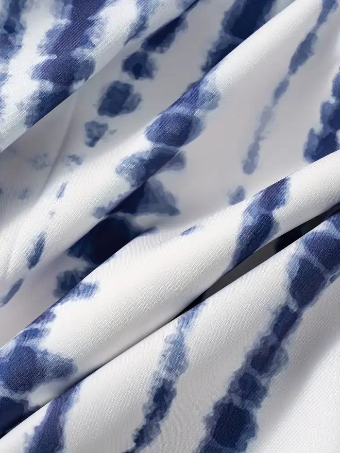 Jupe mi-longue décontractée pour femme, imprimé bleu encre, taille haute, coupe trapèze, plissée, taille élastique, pour l'été et le bureau