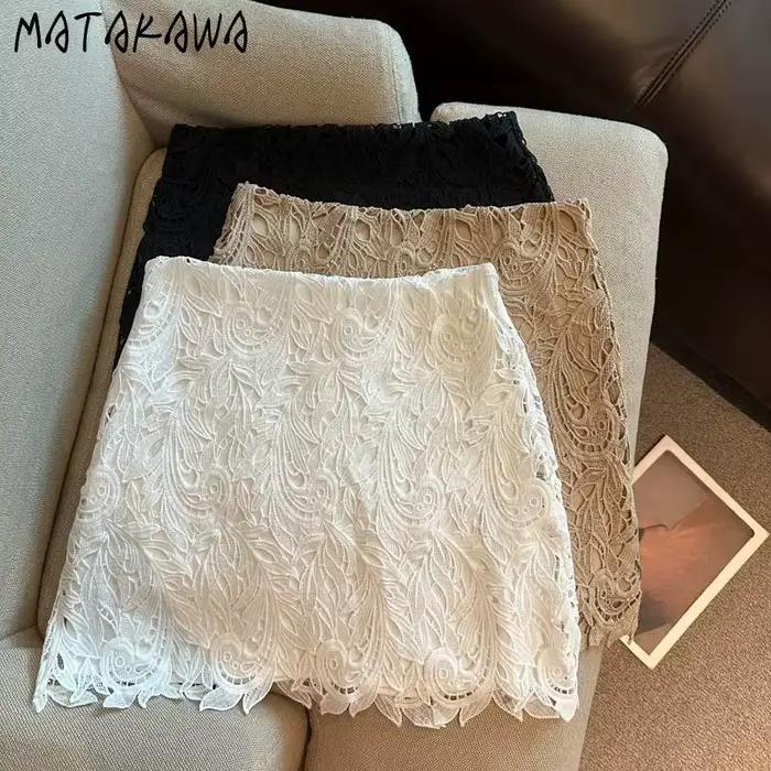 Jupes en dentelle pour femmes, jupe courte élégante de style coréen, taille haute, rétro, pour le bureau, printemps-été