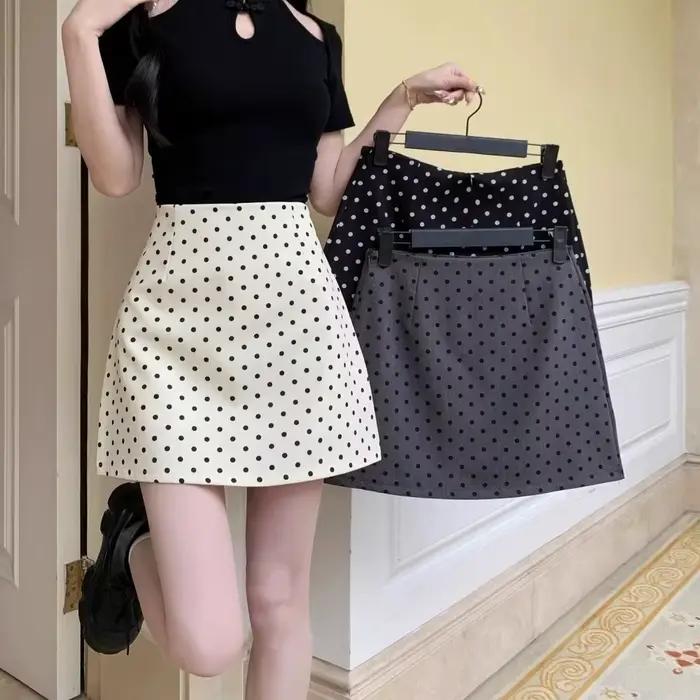 Mode XS/S/M/L/XL demi-corps jupe taille haute minceur a-ligne jupe courte à pois noir blanc moulante Mini jupe été