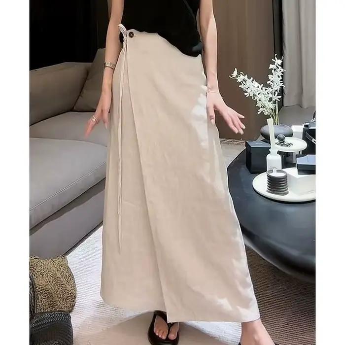 Jupe longue en lin et coton blanc pour femme