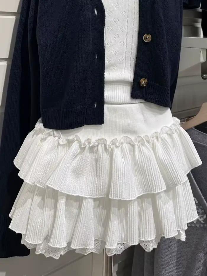 Nouvelles jupes mini blanches trapèze pour femmes en coton, décontractées, à taille haute élastique, style vintage et balletcore, mignonnes et élégantes