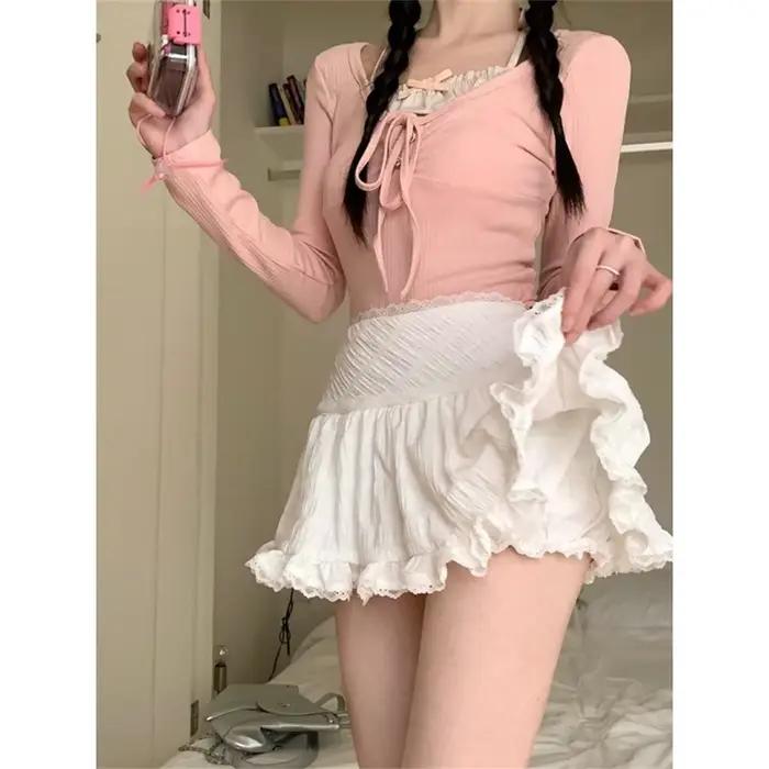 Mini jupe coréenne en dentelle pour femme