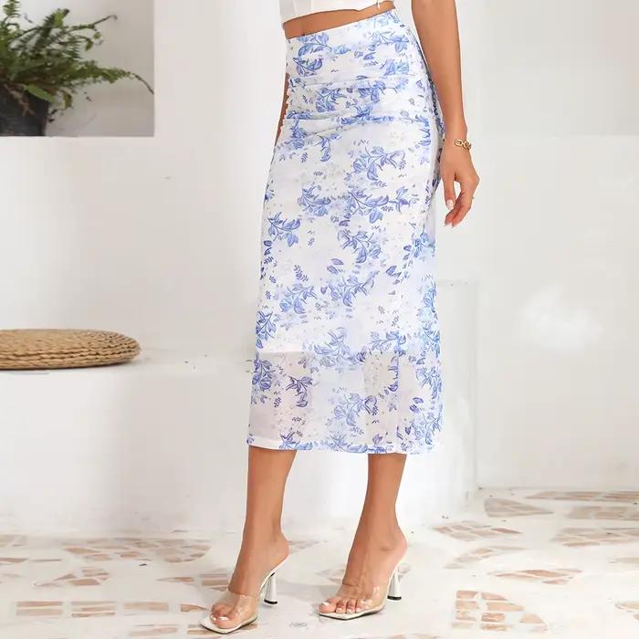 Jupe longue fendue taille haute pour femmes