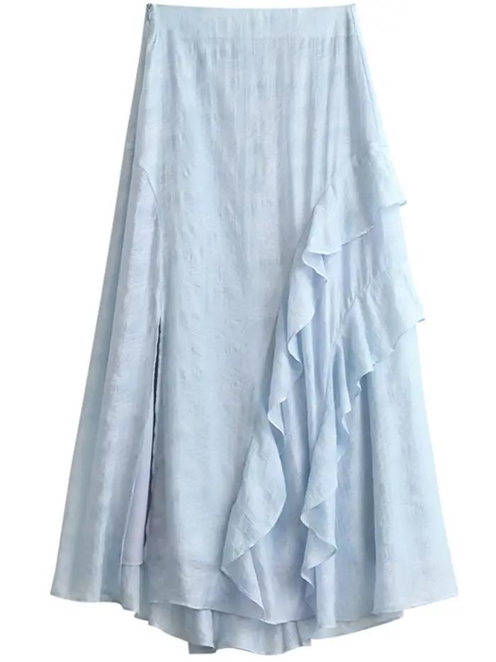 CHIC VEN – jupe coréenne pour femmes, couleur unie, ample, décontractée, nouveau Design, ligne a, demi-jupe fendue, bord à volants, printemps été 2025
