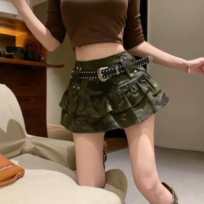 Jupes plissées sexy pour femmes Camouflage Y2k Spice Girl Cake Culottes Jupe courte avec ceinture