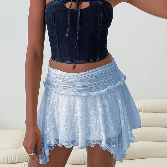 Mini jupes froncées en dentelle pour femmes