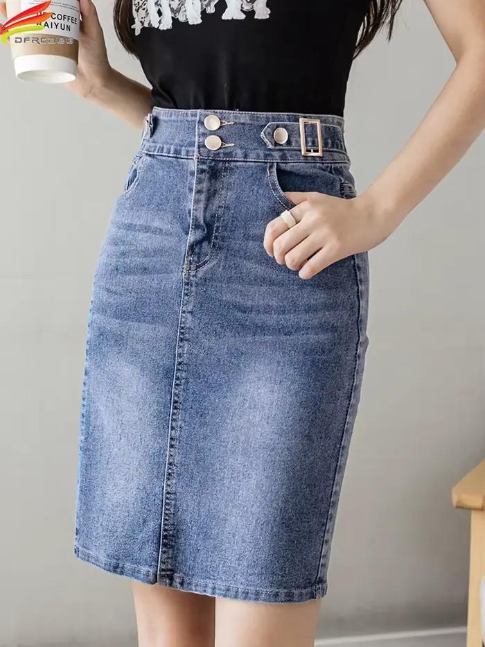 Automne 2025 grande taille Jupe pour femmes taille haute grande taille fente noir ou bleu jean jupes mode coréenne mince Jupe Femme