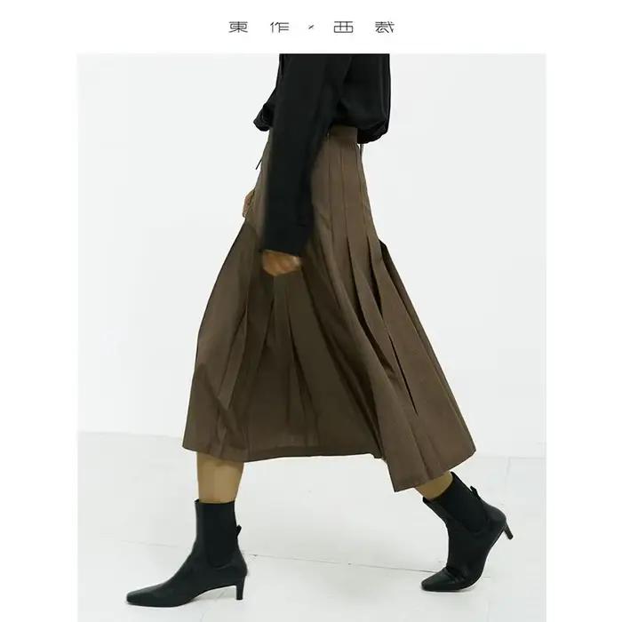 Jupe plissée de tailleur automnale pour femme, silhouette amincissante, tenue de travail, style preppy, sortie nocturne, polyester, viscose, laine, mi-mollet