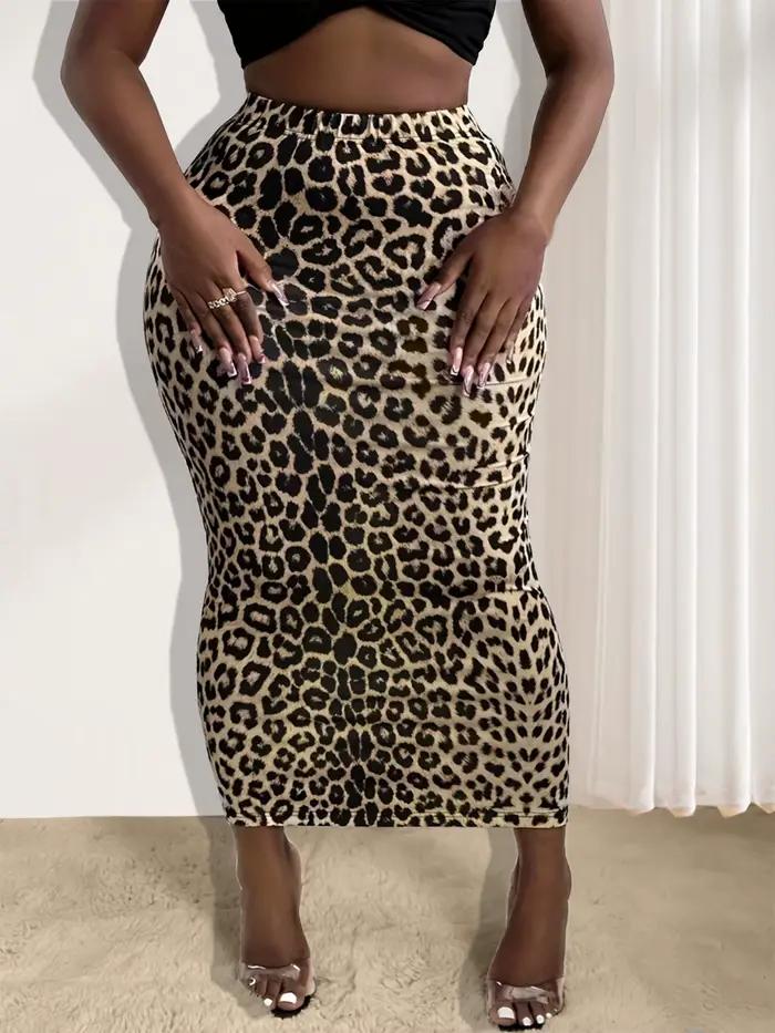 Jupe moulante imprimée léopard, jupe élégante taille haute pour printemps et été, vêtements pour femmes