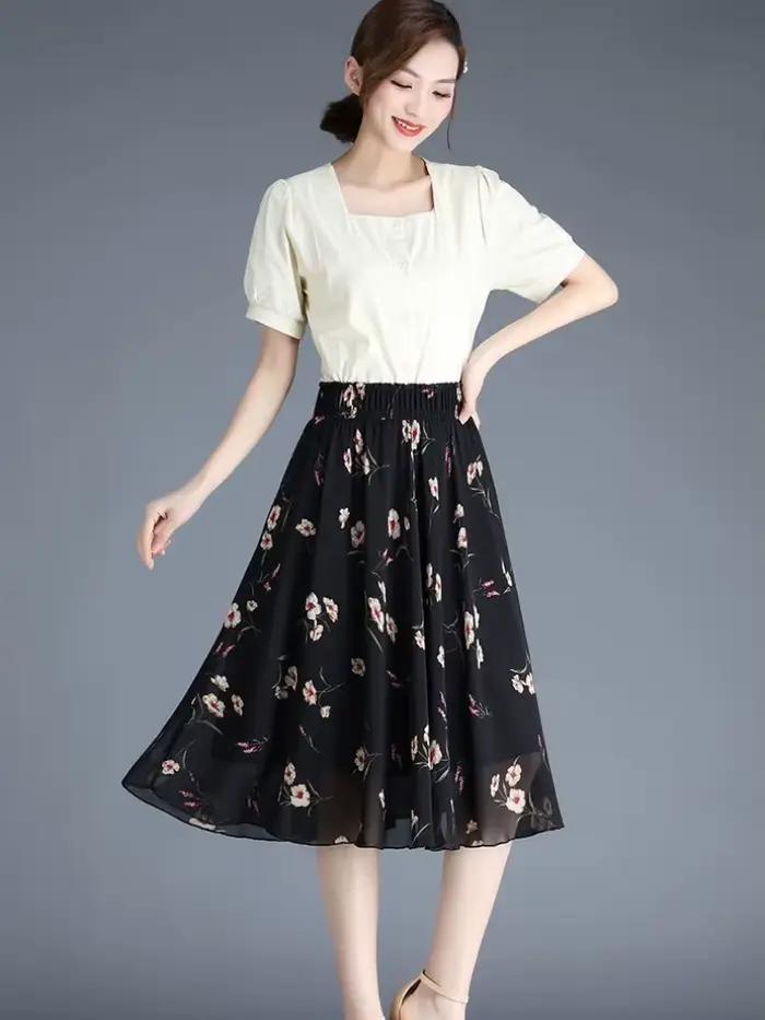 Jupes féminines à fleurs jusqu'aux genoux longueur jupe femme en mousseline de soie Vintage pas cher mode coréenne haute qualité Streetwear 2025 tendance V Y2k