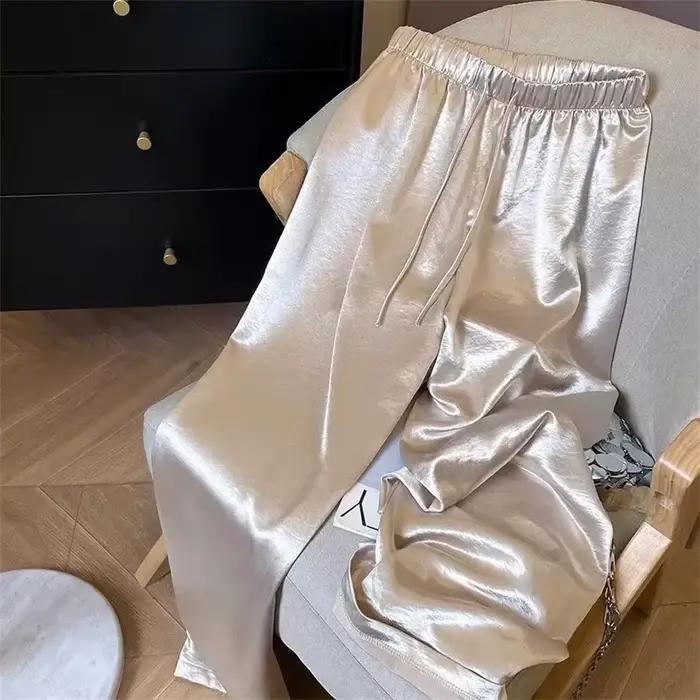 Mode coréenne taille haute mince jambe large femmes été bureau dame couleur unie droite tout-match pantalons