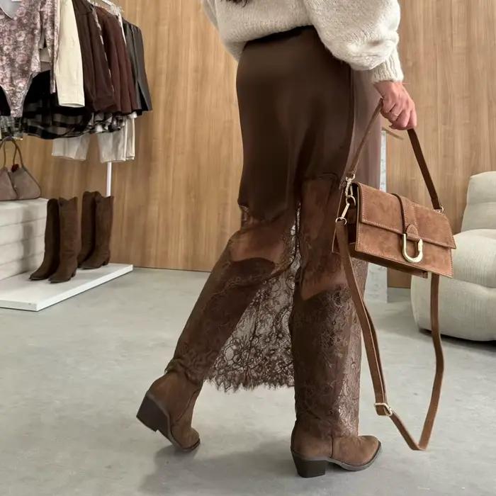 Jupe longue en Satin et dentelle pour femmes