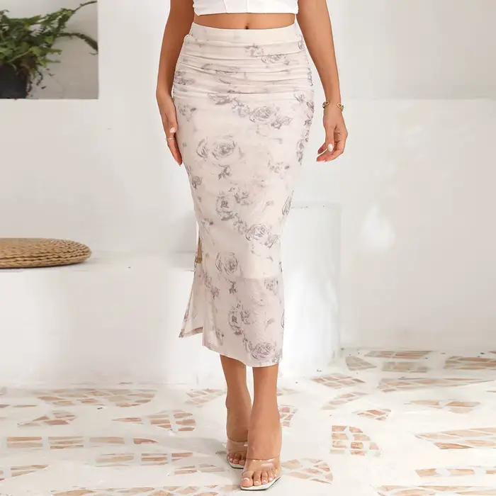 Jupe longue fendue taille haute pour femmes