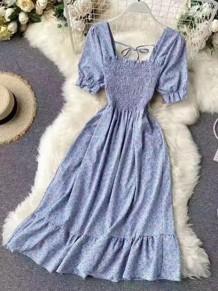 Robes plissées roses en mousseline de soie pour femmes, élégantes avec douces robes amincissantes taille haute d'inspiration française, robes longues de Style Vintage
