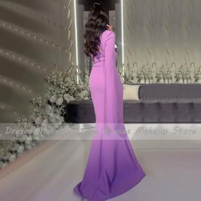 Robe de Soirée Longue et Simple à Col Rond pour Femme, Tenue Sirène à Manches, Lavande, Mariage, 2023