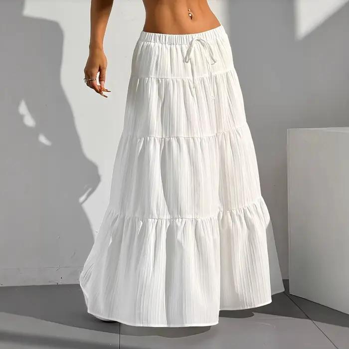Printemps été jupe mi-longue pour femmes avec sangle épissage grande