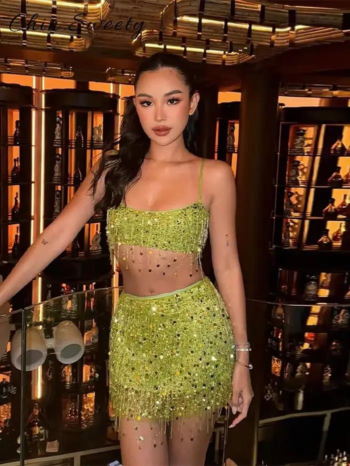 Sexy gland paillettes a-ligne Mini jupe courte femmes solide mince hanche paquet jupes 2025 printemps été dame fête plage vêtements d'extérieur nouveau