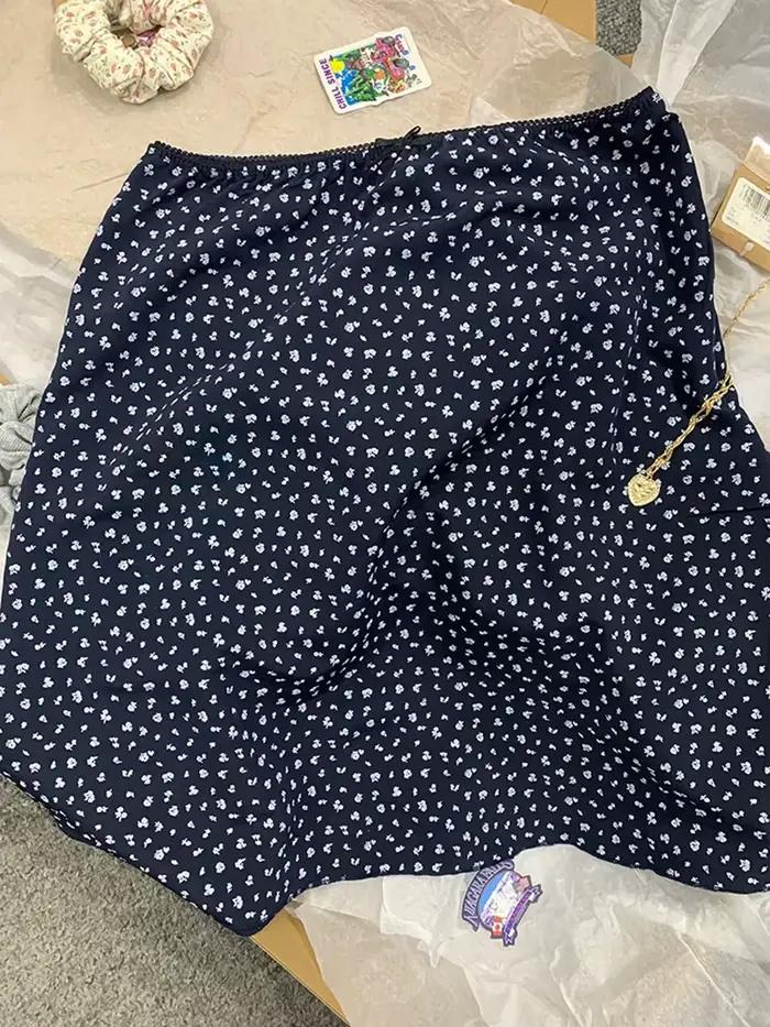 Doux nœud fleuri a-ligne jupes femmes été Fairycore mince dentelle garniture Preppy Style Mini jupe femme mignon Vintage Falda vêtements