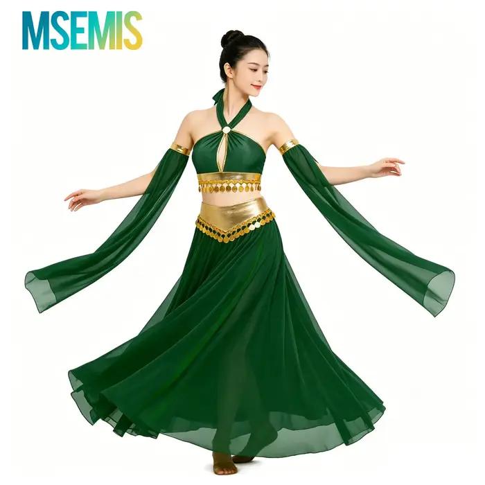 Costume de danse orientale arabe indienne pour femmes, tenue de performance de danse du ventre, haut court à sequins, jupe en mousseline, tenue de princesse cosplay