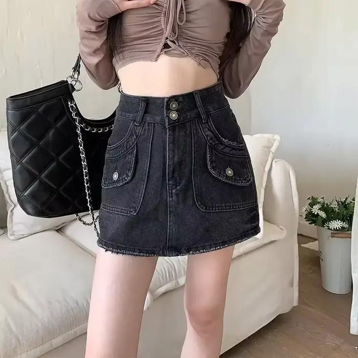 Jupe courte en jean taille haute pour femme